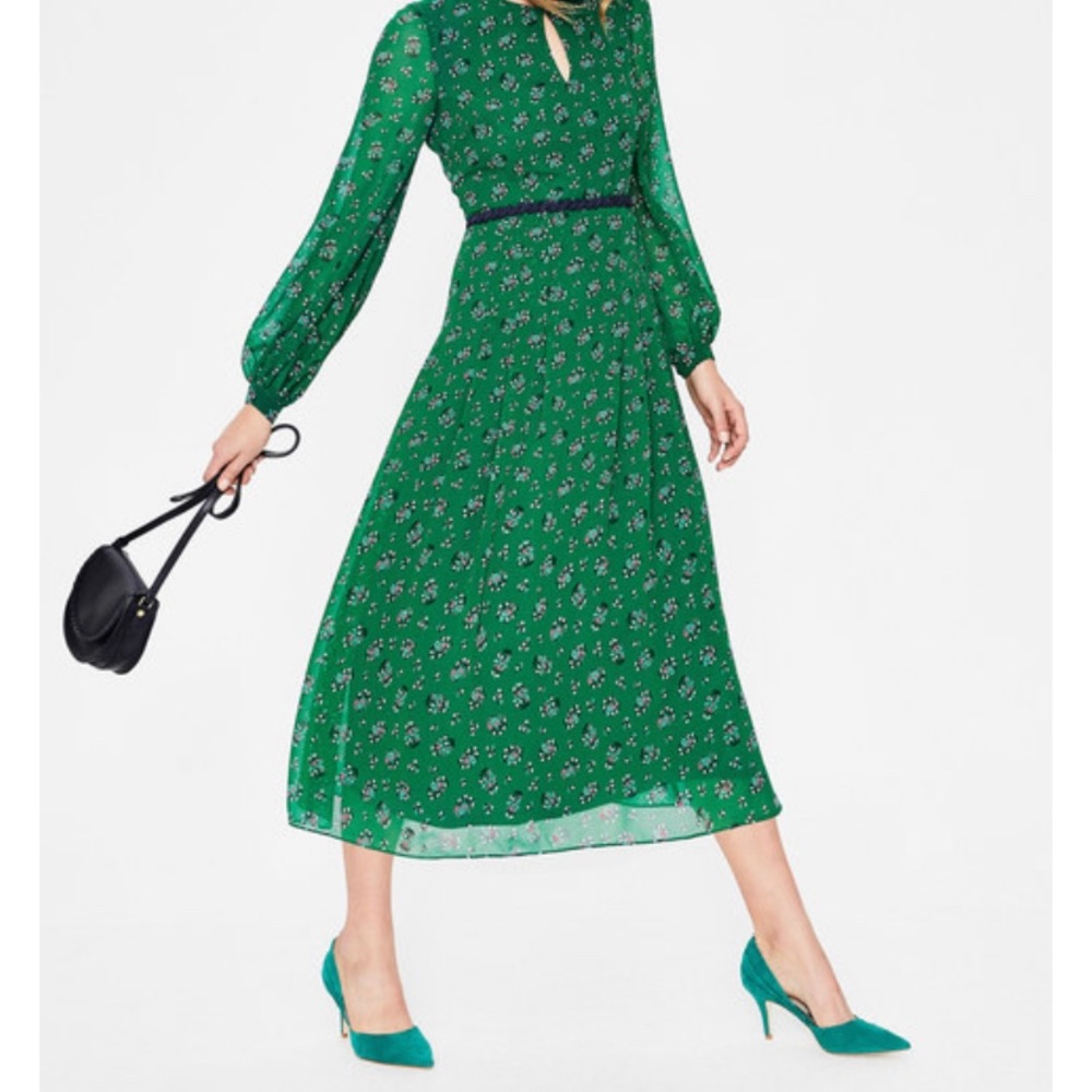 Boden Ada midi dress forest green posy